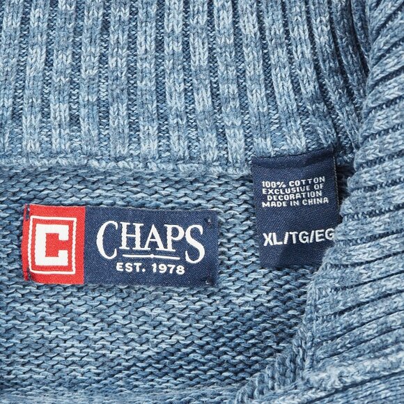 Chaps Sweater Mens Extra Large Blue Suede Elbow Patch Dad Preppy Retro Button - Picture 3 of 9
